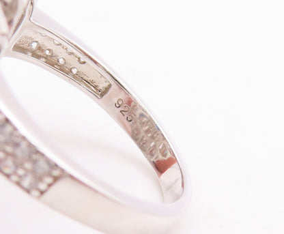 925 Sterling Silver Vintage Ring Sapphire & CZ Floral Inlay  Sz 7.5  RG29808