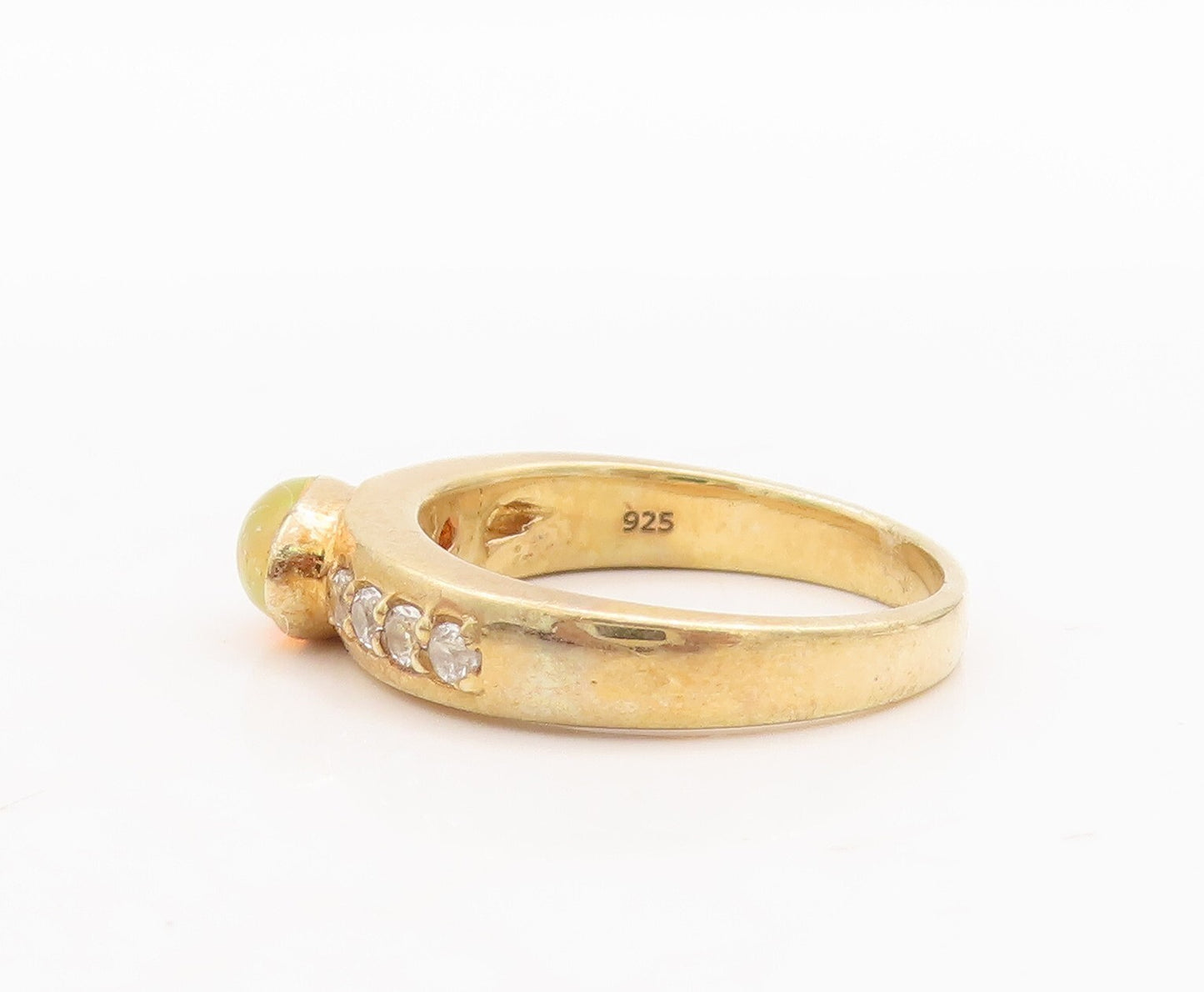925 Sterling Silver Vintage Ring Gold Plated Oval Opal & CZ  Sz 7.5  RG29429