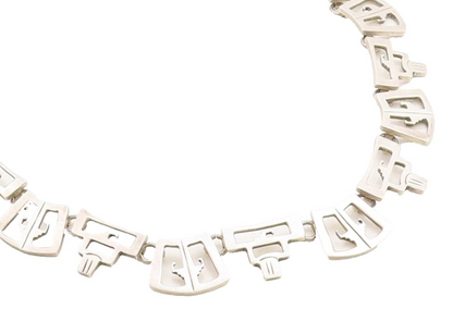 MEXICO 925 Sterling Silver  Vintage Cutout Design Shiny Chain Necklace  NE1552