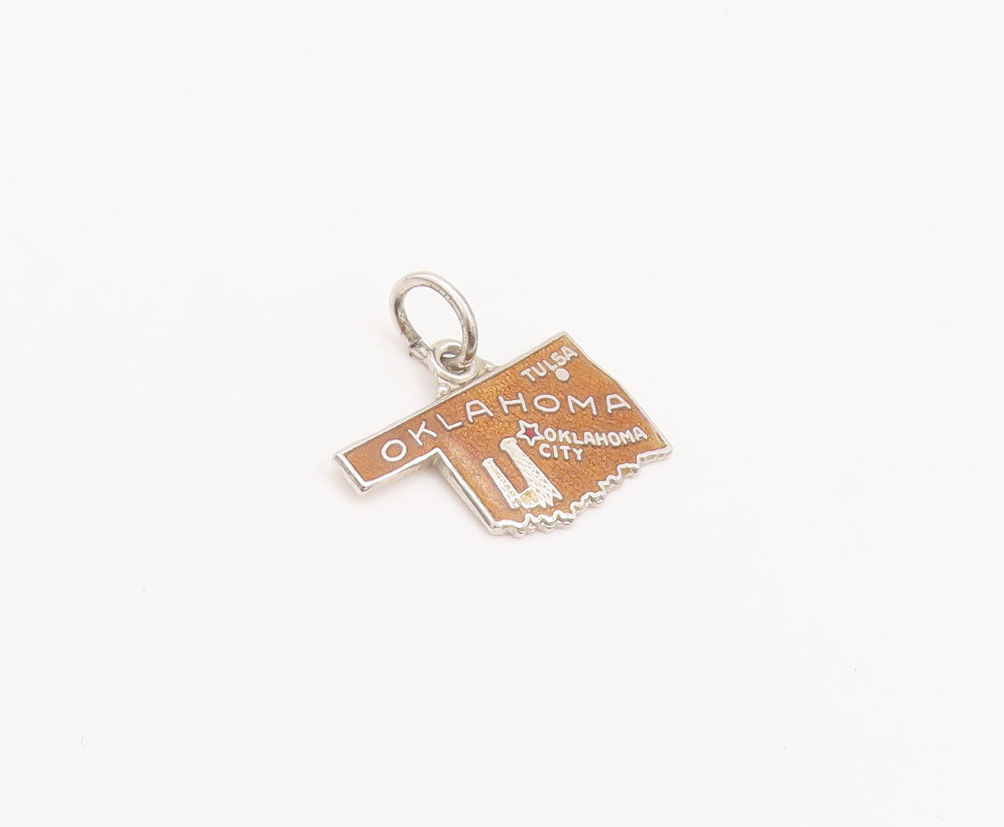 925 Sterling Silver Vintage Pendant Enameled Carved Oklahoma State Map  PT22532