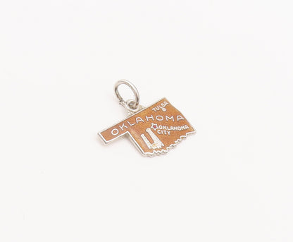 925 Sterling Silver Vintage Pendant Enameled Carved Oklahoma State Map  PT22532