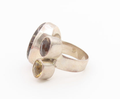 925 Sterling Silver Vintage Ring ARYA Fossil Agate & Gemstone Band Sz 7 RG36665