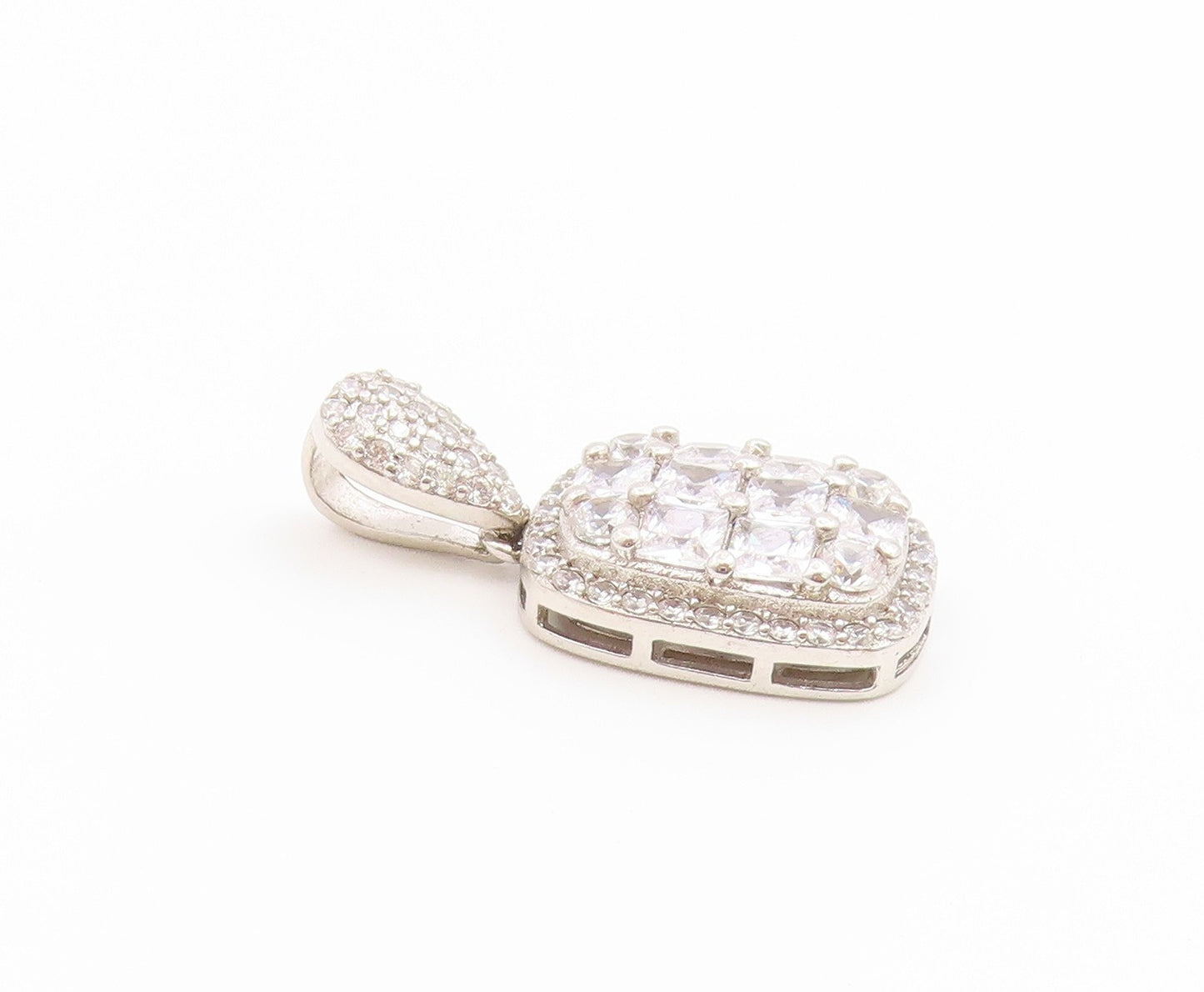 925 Sterling Silver Vintage Pendant Sparkling CZ Geometric Grid Charm  PT26548