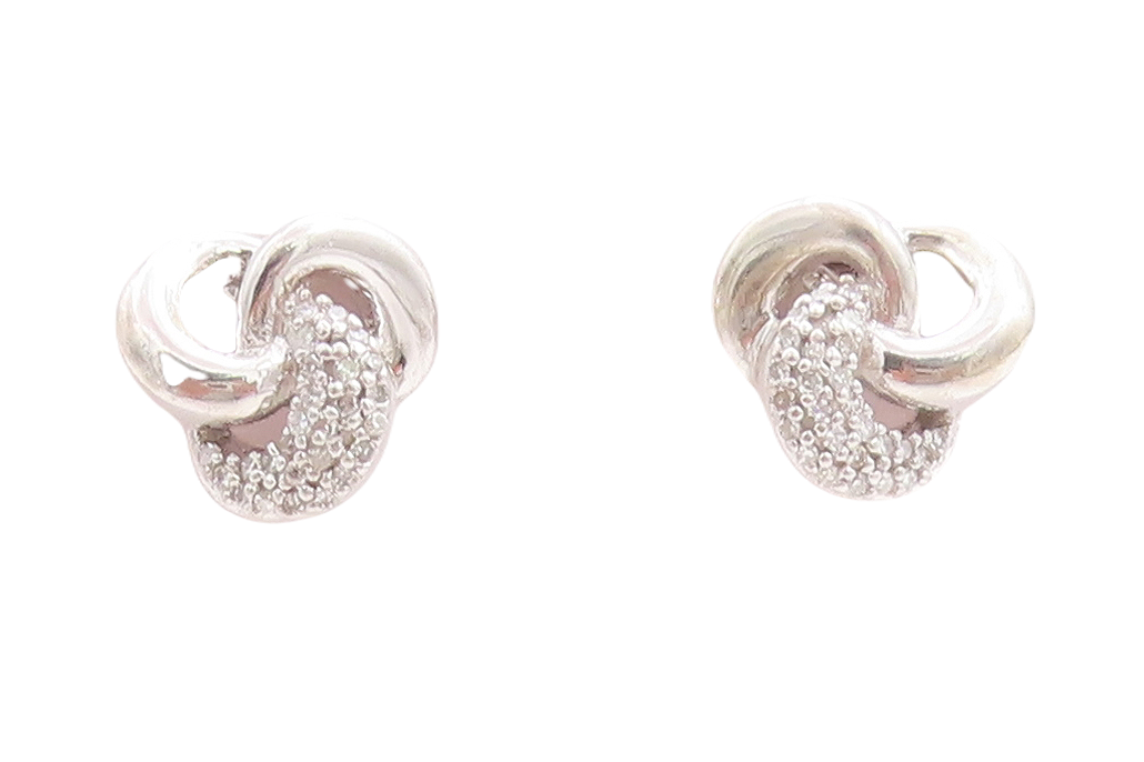 925 Sterling Silver Vintage Earrings Real Diamonds Interlocked Loops  EG13290