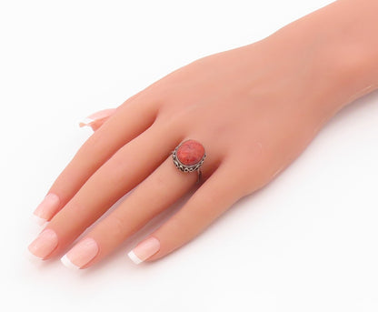 925 Sterling Silver Vintage Ring Classic Cabochon Carnelian Band Sz 7.5 RG36383