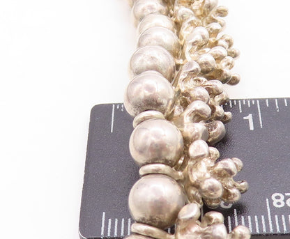 Solid Silver  Vintage Shiny Charmed Ball Bead Chain Necklace  NE1809