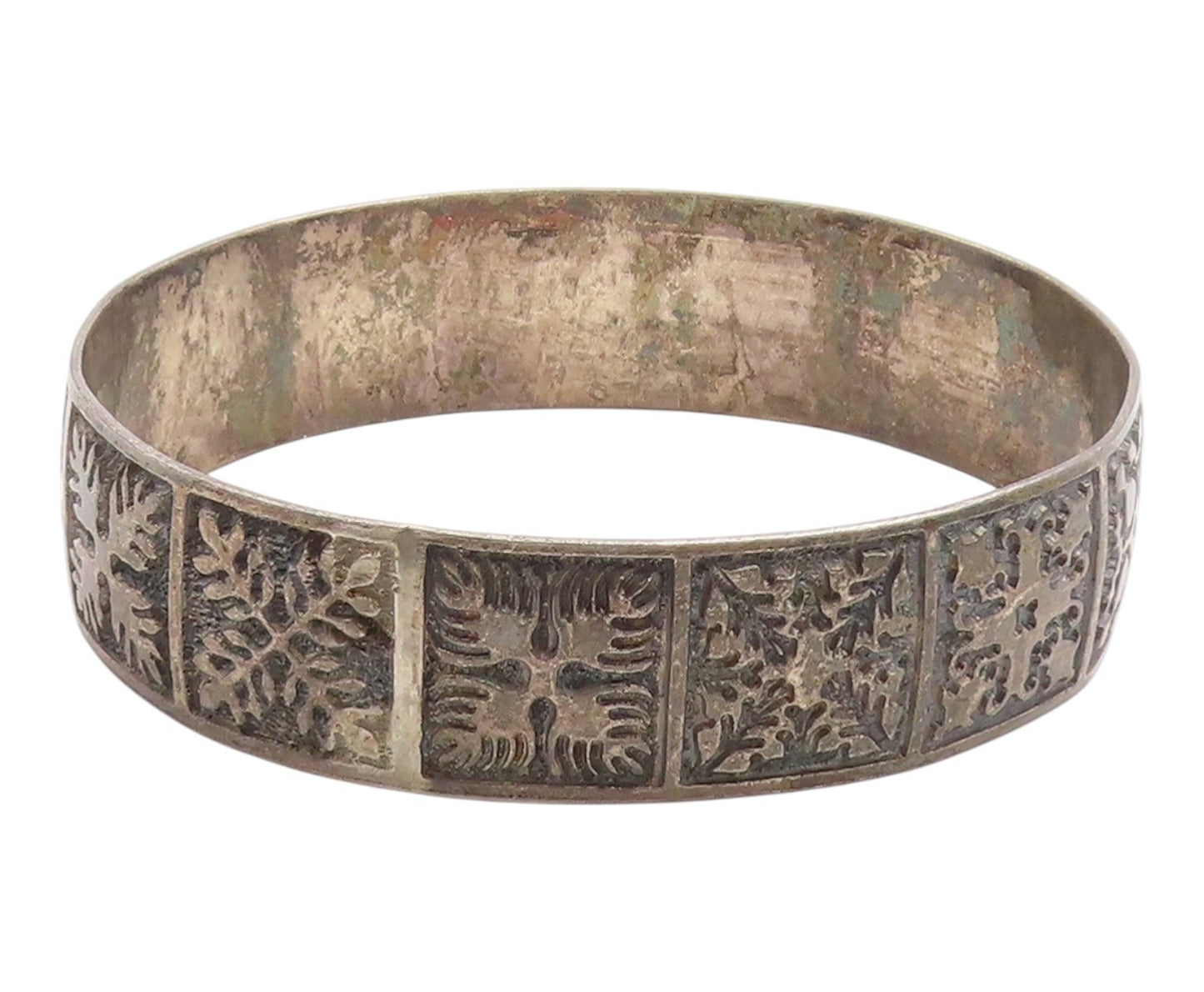 925 Sterling Silver Vintage Bracelet Classic Etched Floral Motif Bangle  BT11956