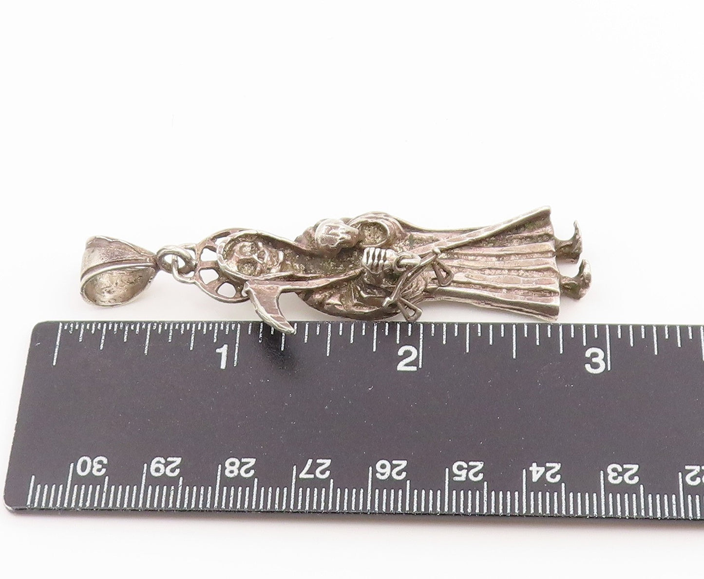 925 Sterling Silver Vintage Pendant Scale Of Justice Grim Reaper Figure  PT26587