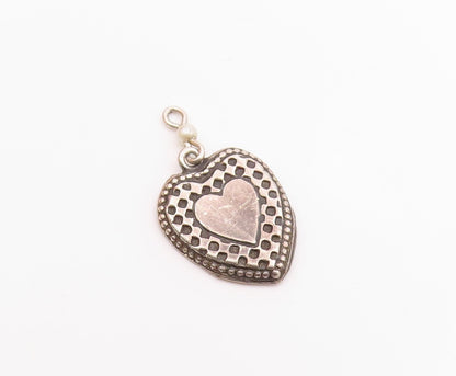 925 Sterling Silver Vintage Petite Pearl Checkered Love Heart Pendant  PT16472