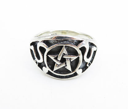 925 Sterling Silver  Vintage Pentagram Star Swirl Large Band Ring Sz 12 RG7511