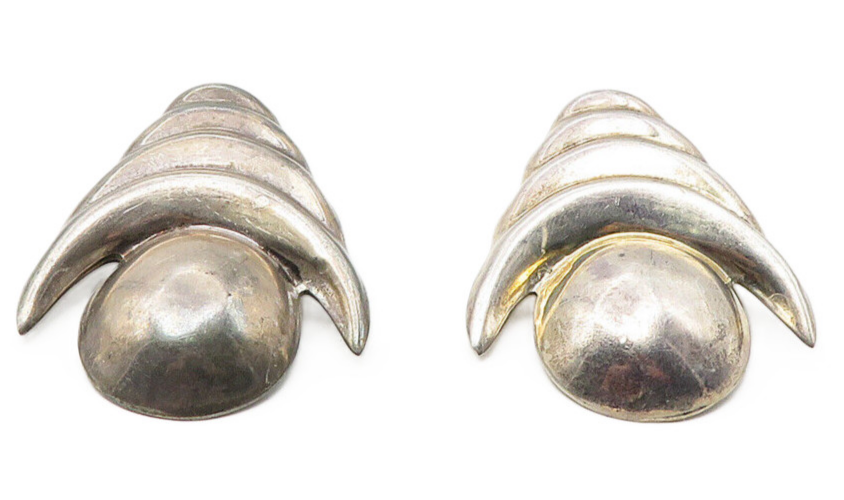 MEXICO 925 Sterling Silver  Vintage Modernist Non Pierce Drop Earrings  EG5892