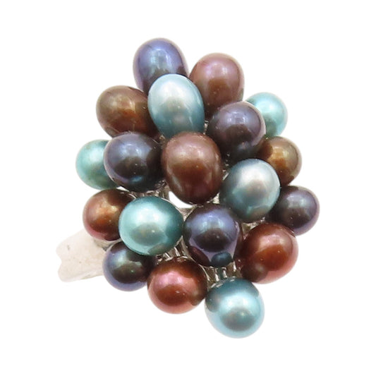 925 Sterling Silver Vintage Ring Multi Color Pearl Cluster  SZ 10  RG32150