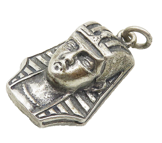 925 Sterling Silver  Vintage Egyptian Pharaoh Head Oxidized Pendant  PT15093