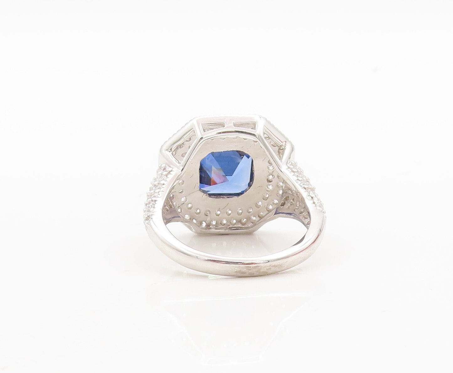 925 Sterling Silver Vintage Ring Designer Square Sapphire CZ Inlay Sz 7 RG29795