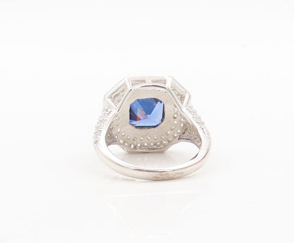 925 Sterling Silver Vintage Ring Designer Square Sapphire CZ Inlay Sz 7 RG29795