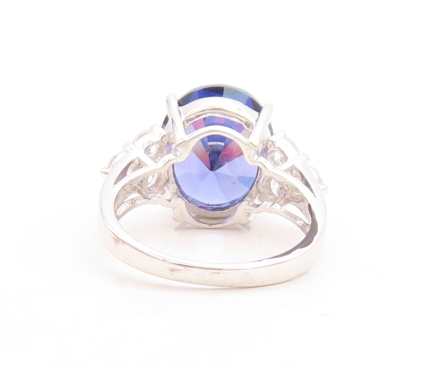 925 Sterling Silver Vintage Ring Round Cut Sapphire Beaded CZ  Sz 7  RG30106