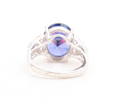 925 Sterling Silver Vintage Ring Round Cut Sapphire Beaded CZ  Sz 7  RG30106