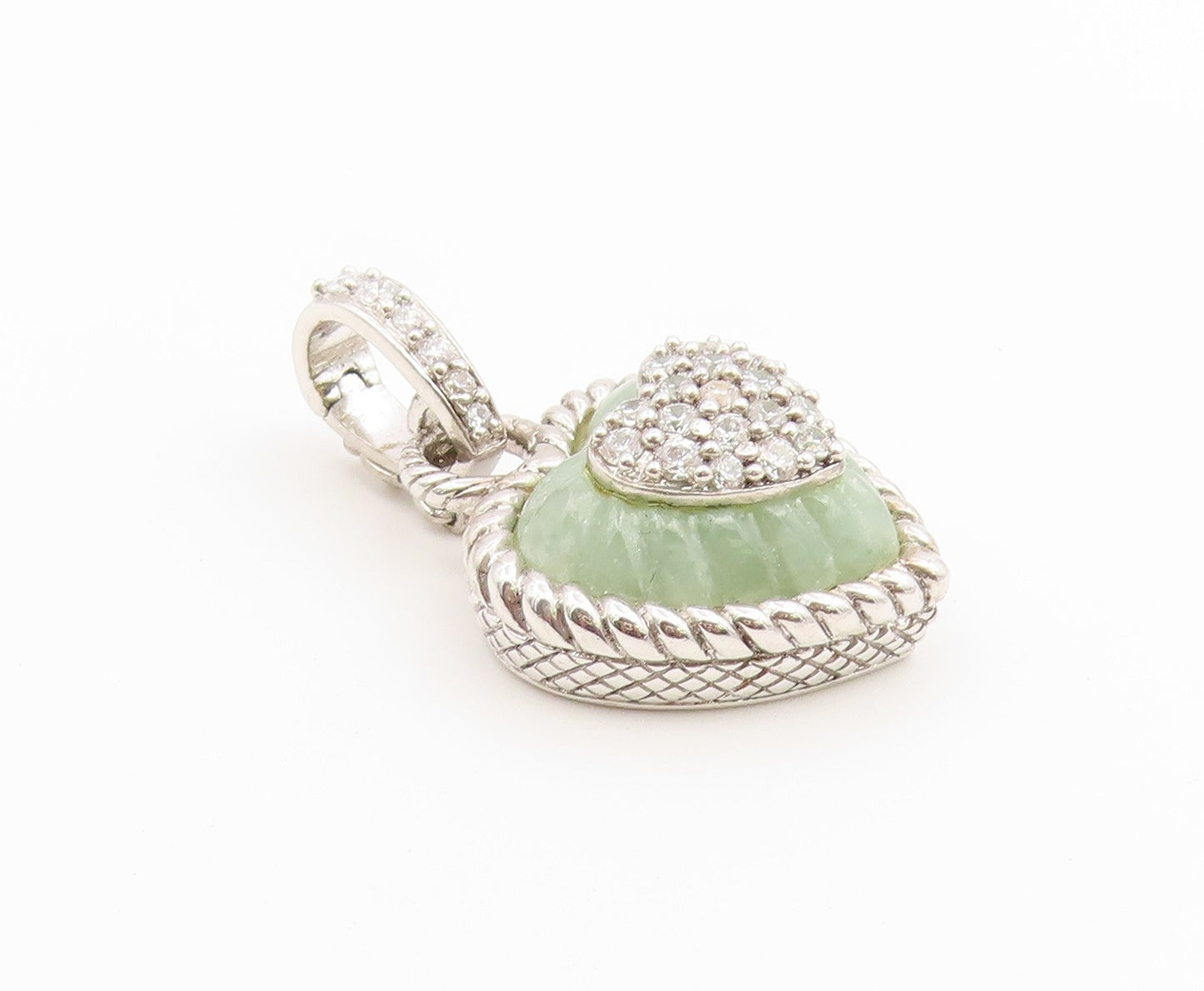 925 Sterling Silver Vintage Pendant JUDITH RIPKA Fluted Jade Love Heart  PT26611