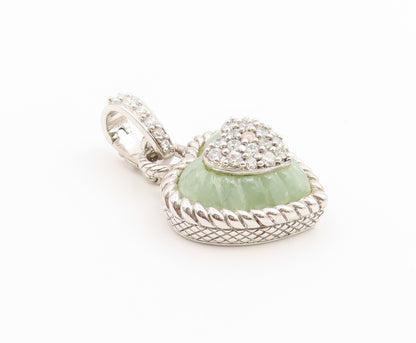 925 Sterling Silver Vintage Pendant JUDITH RIPKA Fluted Jade Love Heart  PT26611