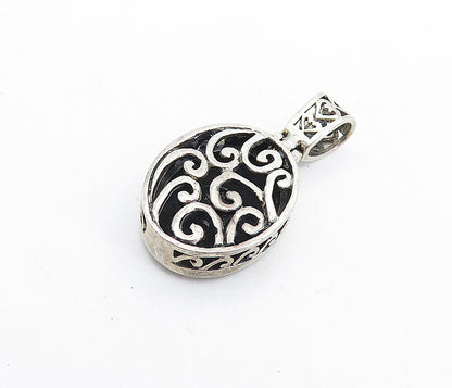 925 Sterling Silver  Vintage Black Onyx Open Swirl Detail Oval Pendant  PT4587