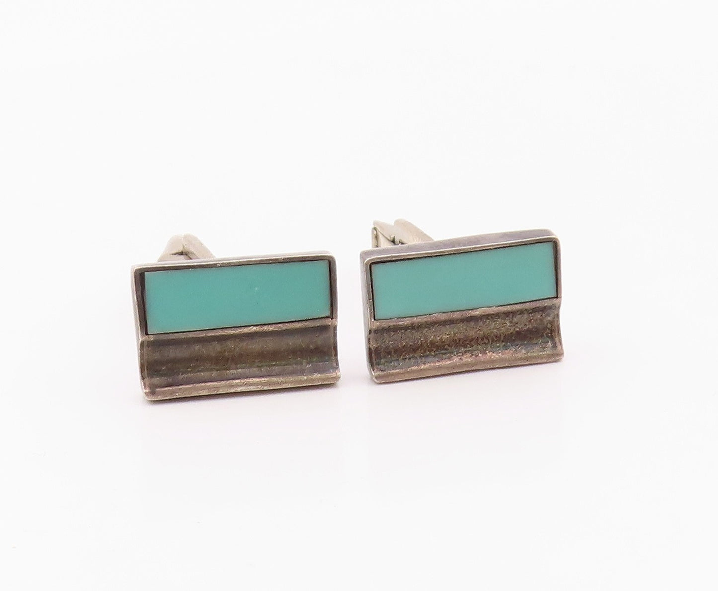 LOS BALLESTEROS MEXICO 925 Silver  Vintage Inlaid Turquoise Cufflinks  TR2777