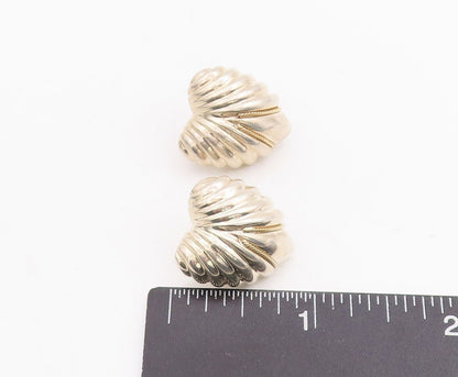 18k Gold 925 Sterling Silver Vintage Earrings Domed Carved Heart  EG13068