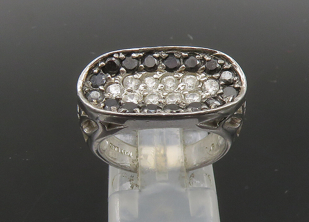 925 Sterling Silver Vintage Black Spinel & Topaz Cutout Band Ring Sz 6 RG22944