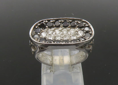 925 Sterling Silver Vintage Black Spinel & Topaz Cutout Band Ring Sz 6 RG22944