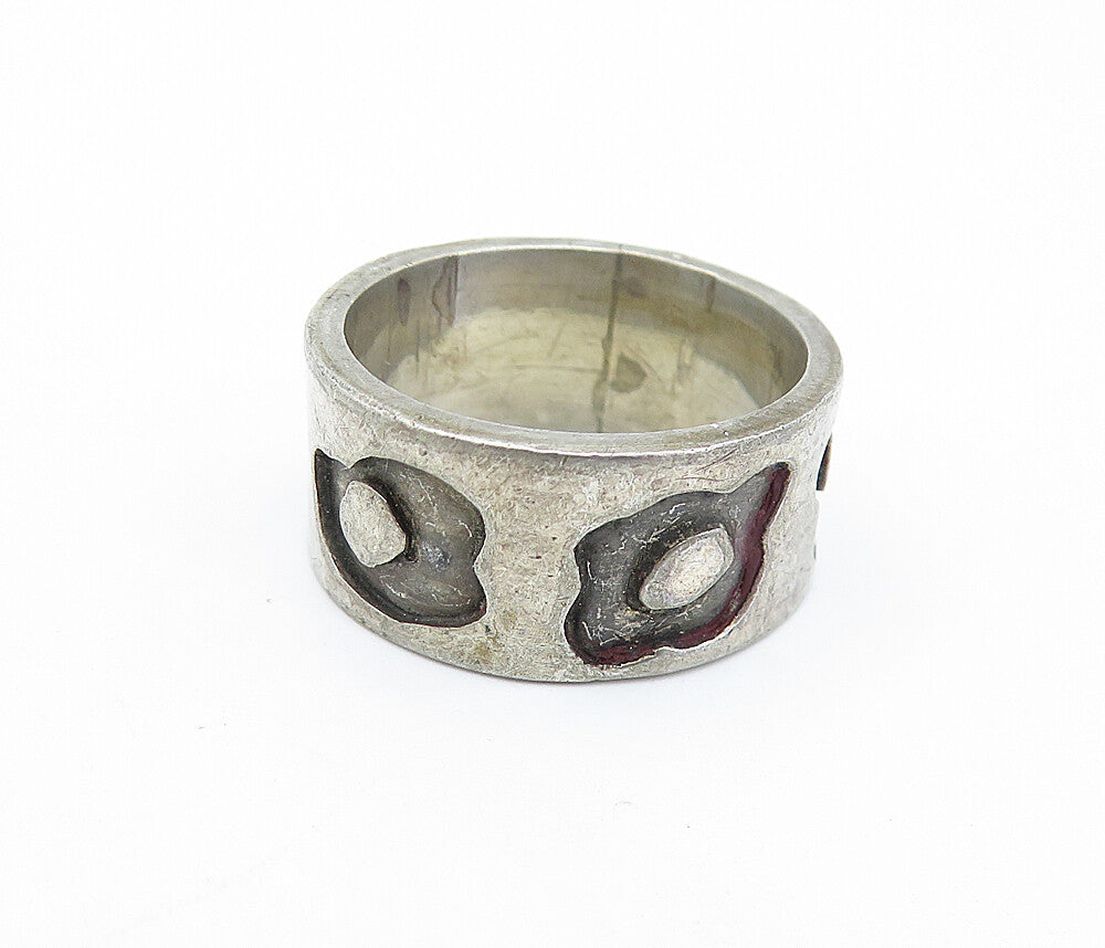 925 Sterling Silver  Vintage Oxidized Pattern Round Band Ring Sz 7.5  RG7104