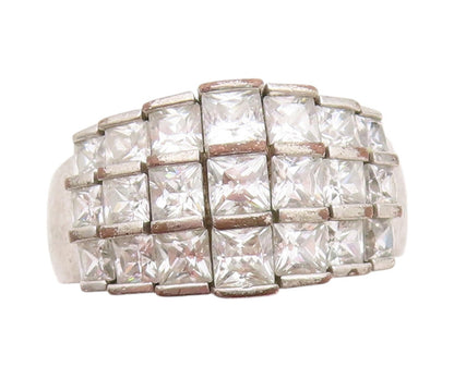 925 Sterling Silver Vintage Ring Designer Square Cut Topaz Design  Sz 6  RG33127