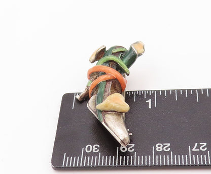 925 Sterling Silver Vintage Brooch Pin Enameled Roped & Floral Shoe  BP11177