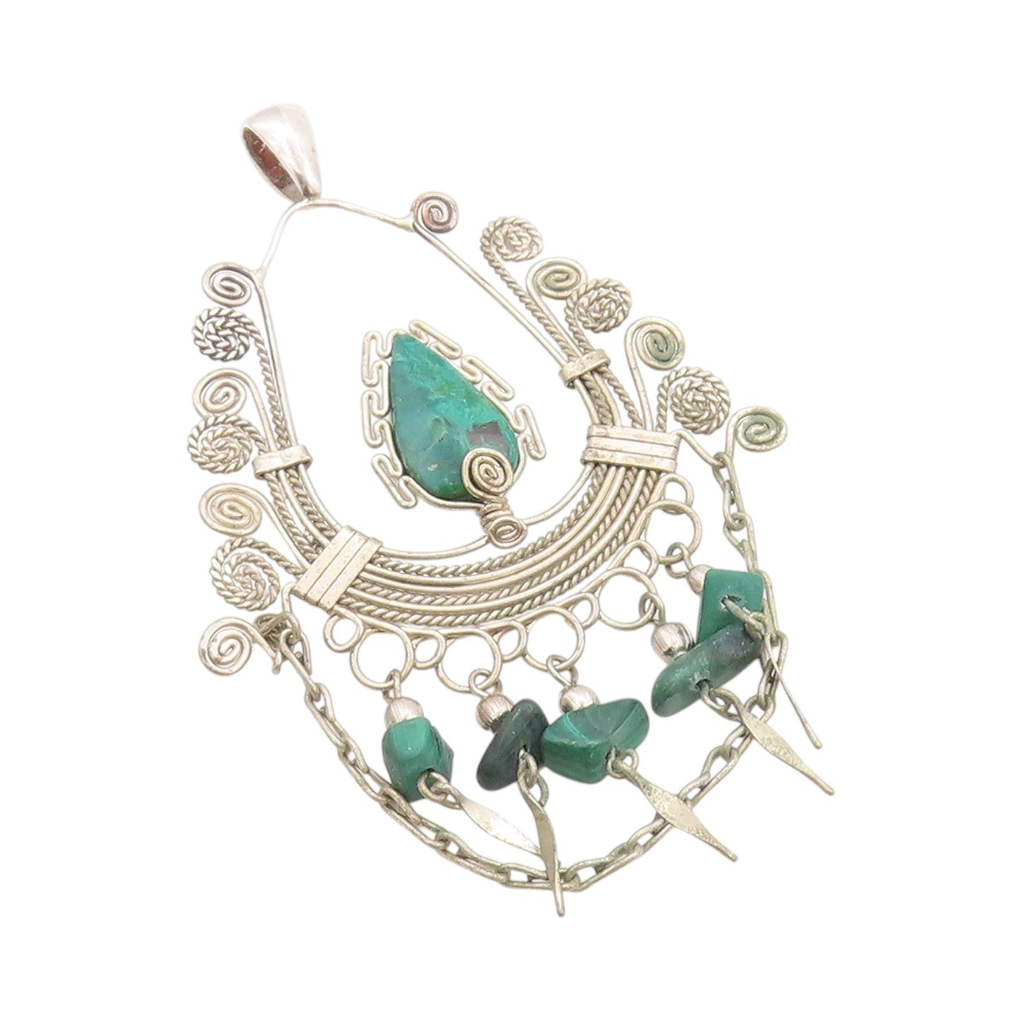 925 Sterling Silver Vintage Pendant Ethnic Crescent Style Wired Eilat  PT24209