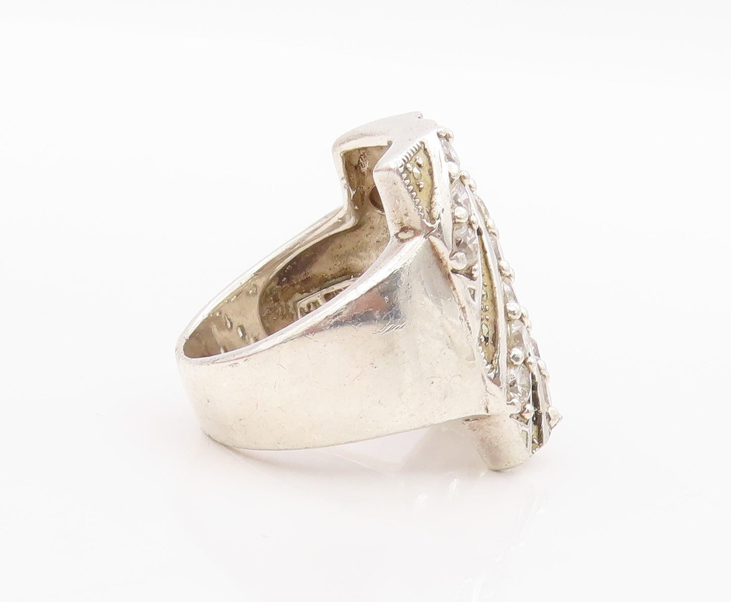 925 Sterling Silver Vintage Ring Beaded & Topaz Bands Inlay Sz 8.5  RG33276