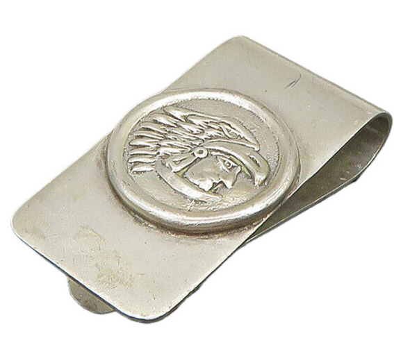 MEXICO 925 Sterling Silver  Vintage Shiny Native Chief Head Money Clip  TR3207