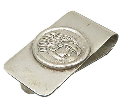 MEXICO 925 Sterling Silver  Vintage Shiny Native Chief Head Money Clip  TR3207