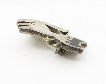 MEXICO 925 Sterling Silver  Vintage Inlaid Black Onyx Cat Brooch Pin  BP3970