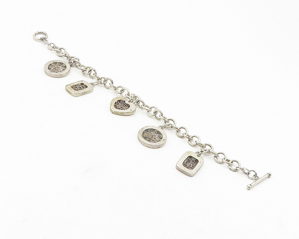 925 Sterling Silver  Vintage Wire Twist Love Heart Chain Bracelet  BT4581