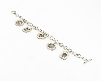 925 Sterling Silver  Vintage Wire Twist Love Heart Chain Bracelet  BT4581