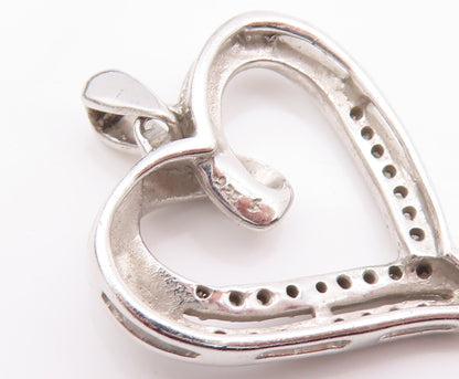 925 Sterling Silver Vintage Pendant Swirled Cutout Diamonds Inlay Heart  PT23094