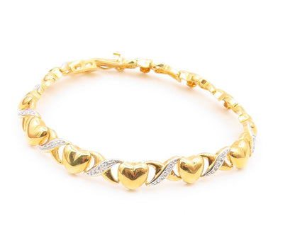925 Sterling Silver  Genuine Diamonds Love Heart XO Chain Bracelet  BT7548