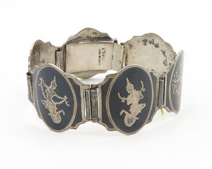 SIAM 925 Sterling Silver Vintage Niello Dancer Panel Chain Bracelet BT5135