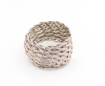 925 Sterling Silver Vintage Bracelet Modernist Basketweave Wide Cuff  BT11917