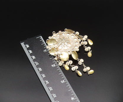 NORWAY 925 Silver  Vintage Two Tone Beaded Floral Disc Brooch Pin  BP9670