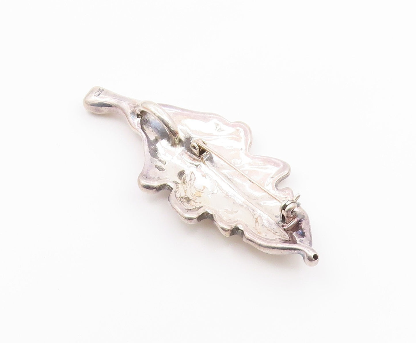 925 Sterling Silver  Vintage Shiny Single Floral Leaf Brooch Pin  BP9159