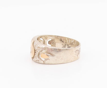 18k Gold 925 Sterling Silver Vintage Ring Cutout  Meander Pattern Sz 7.5 RG33079