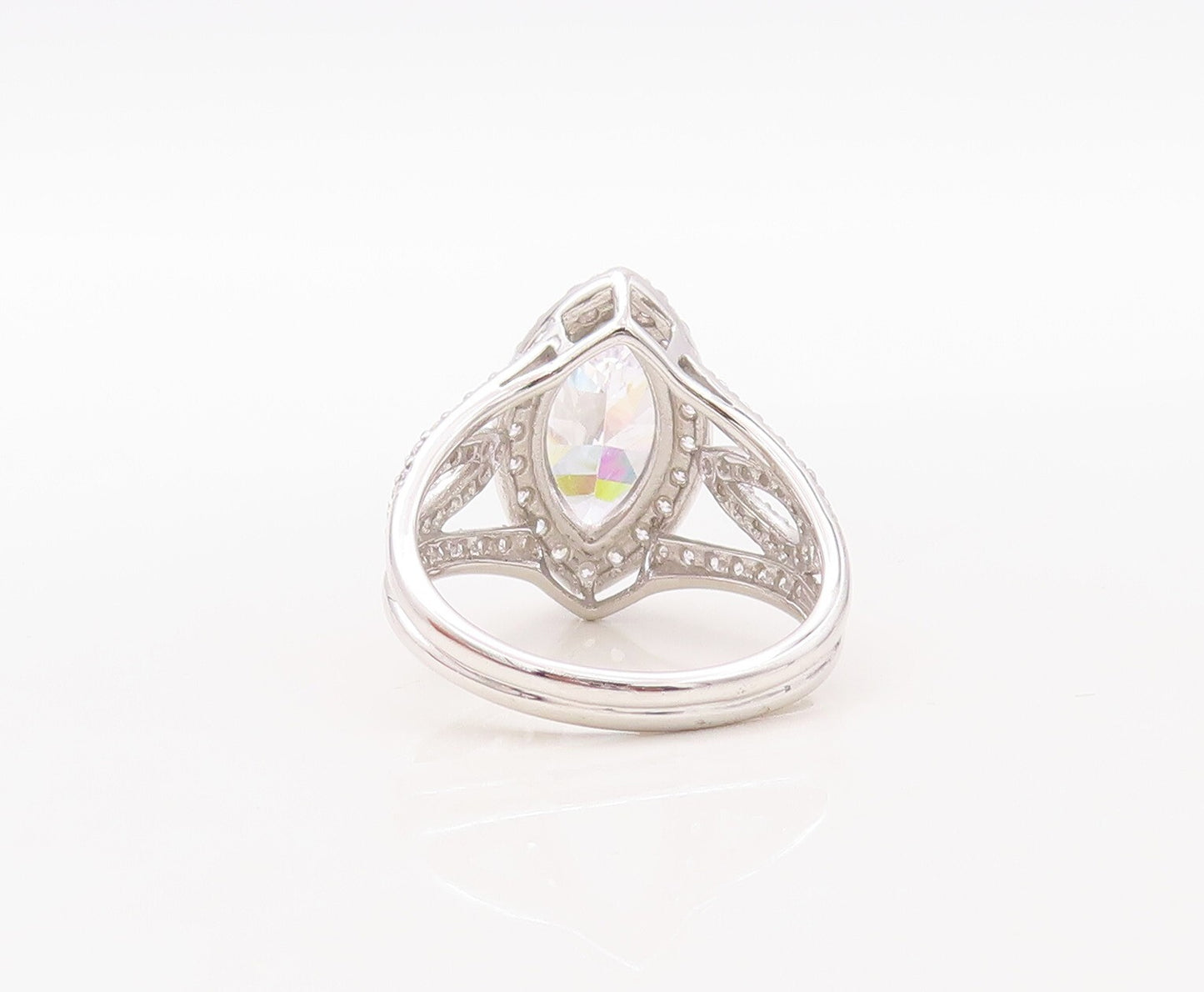 925 Sterling Silver Vintage Ring Designer Marquise Cutout CZ   Sz 8.5  RG30922
