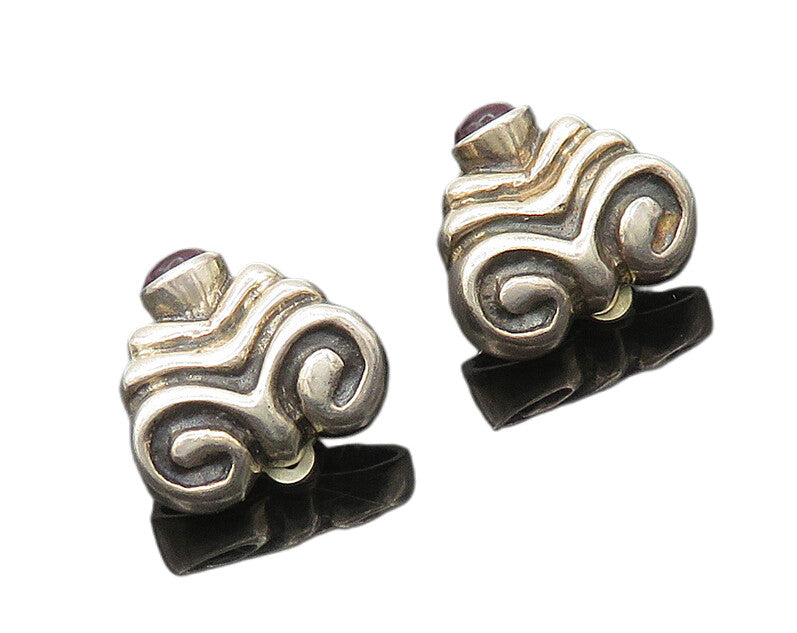925 Sterling Silver  Vintage Cabochon Amethyst Non Pierce Drop Earrings EG9794