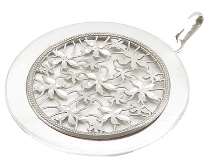 925 Sterling Silver  Vintage Shiny Open Floral Vine Round Pendant  PT12866