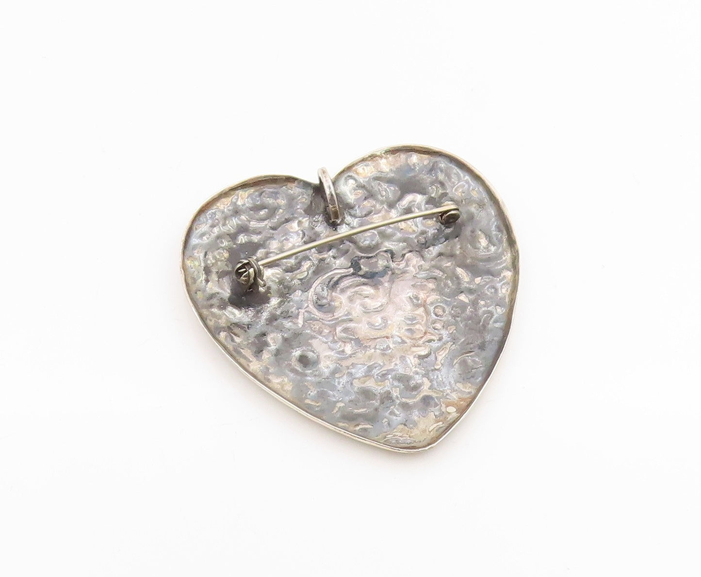 925 Sterling Silver Vintage Brooch Large Victorian Floral Love Heart Pin BP11987
