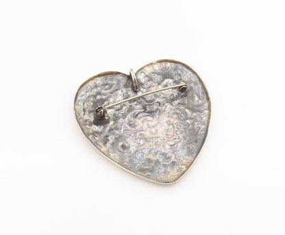 925 Sterling Silver Vintage Brooch Large Victorian Floral Love Heart Pin BP11987